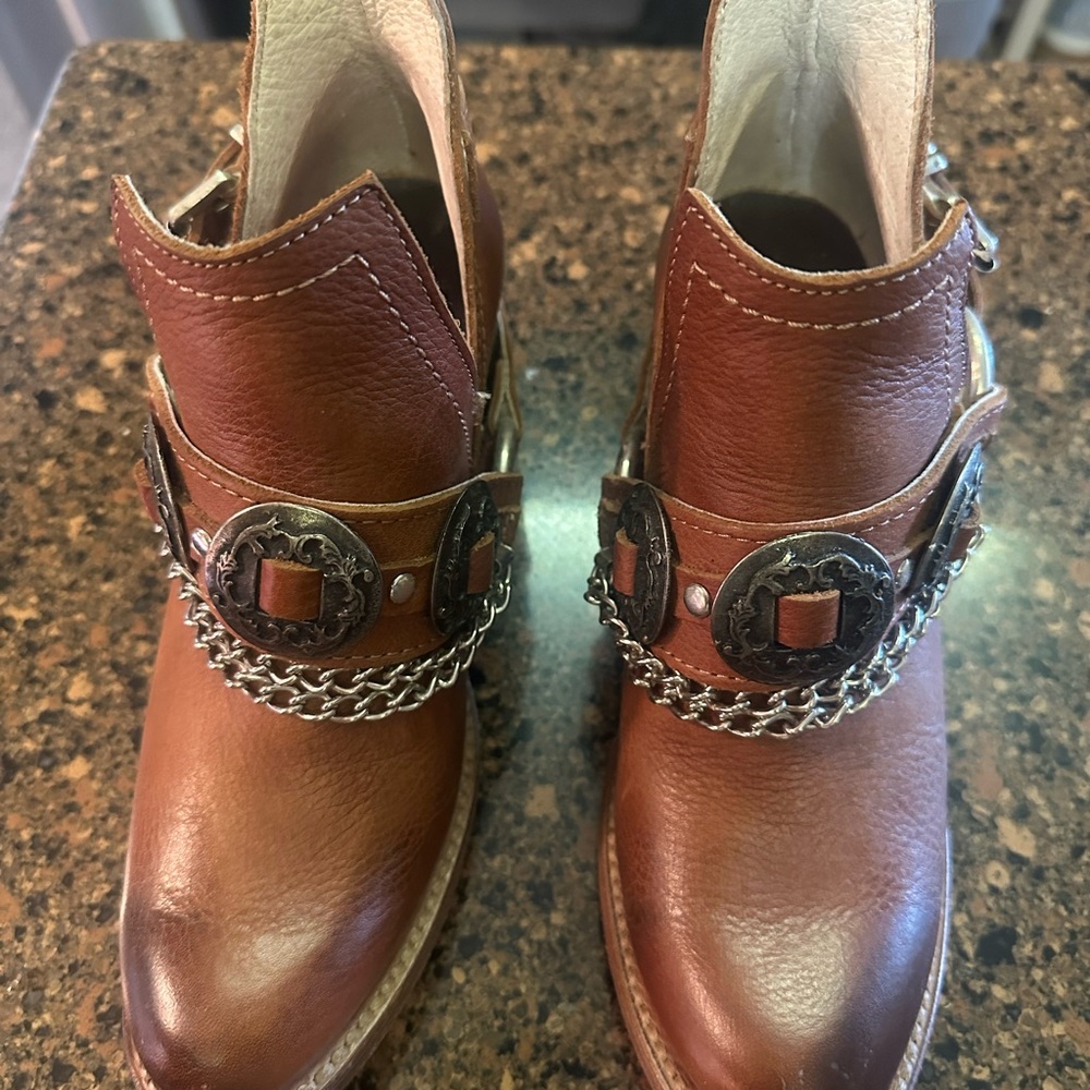 Freebird Brown Ankle Boots with Chain Detail